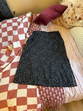 a new day Black Midi Skirt with White Heart Print